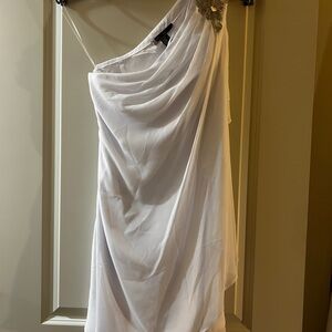 Elegant White One-Shoulder Dress with Gold Accent